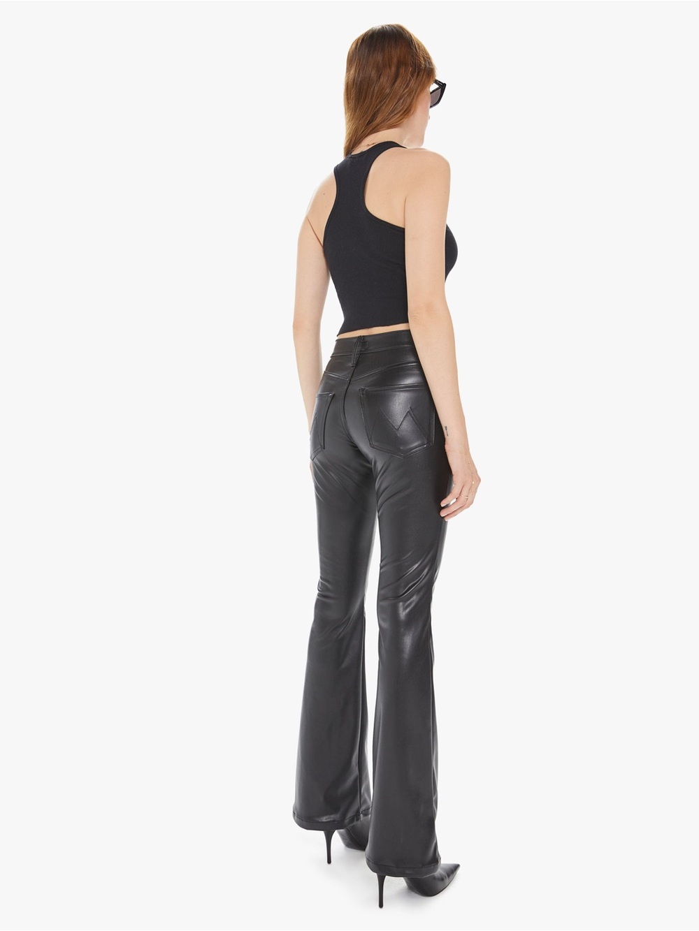MOTHER The Weekender Heel Faux Leather Flare Pants Black Size 29